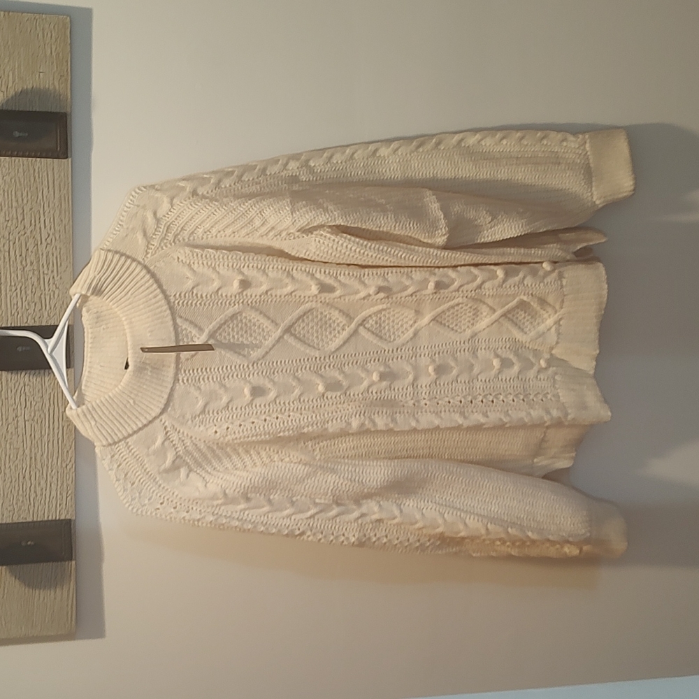 NWT J. Crew Pom-Pom Cable Knit Sweater 2X Natural Lambswool Blend AE995